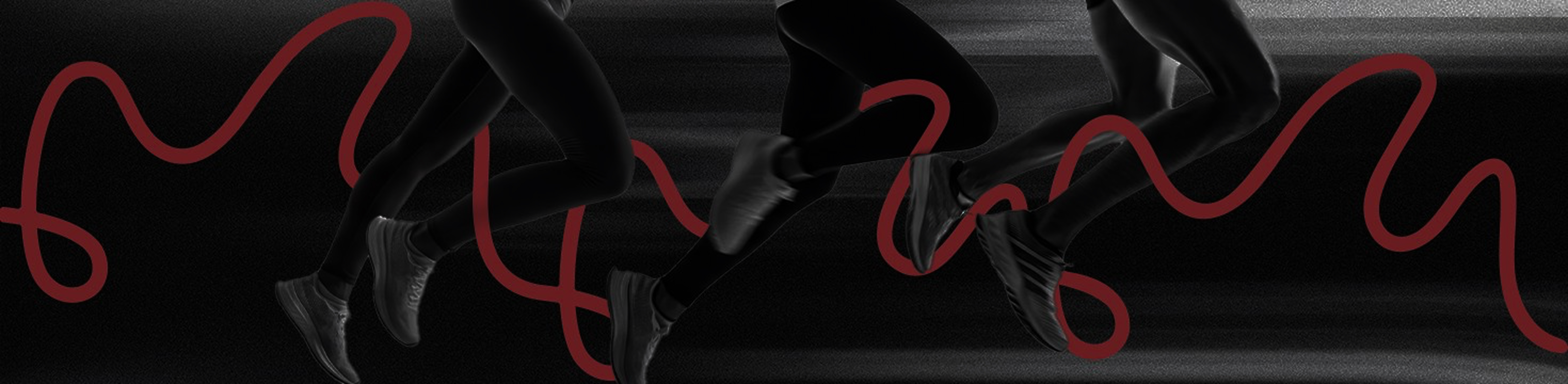 Runners mid-stride traced by a heart-rate line